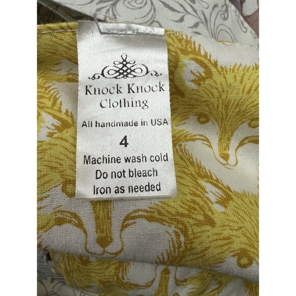 Knock Knock Girls Sleeveless Dress Size 4 Handmade USA Yellow Brown Fox Print - Picture 11 of 11